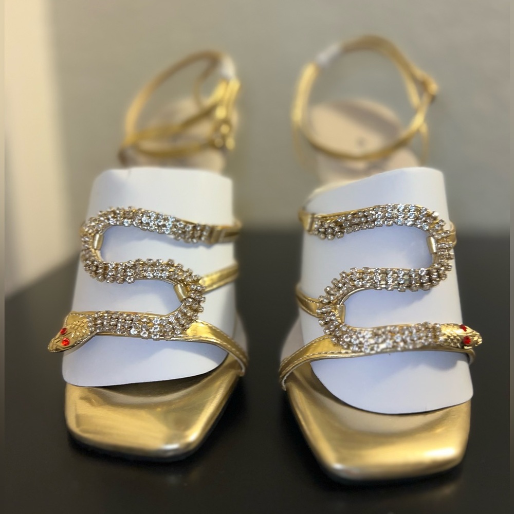 Ellie Shoes E-508-Chantel 5" Heel Women's Strap Sandal with Snake Décor. Size 8.